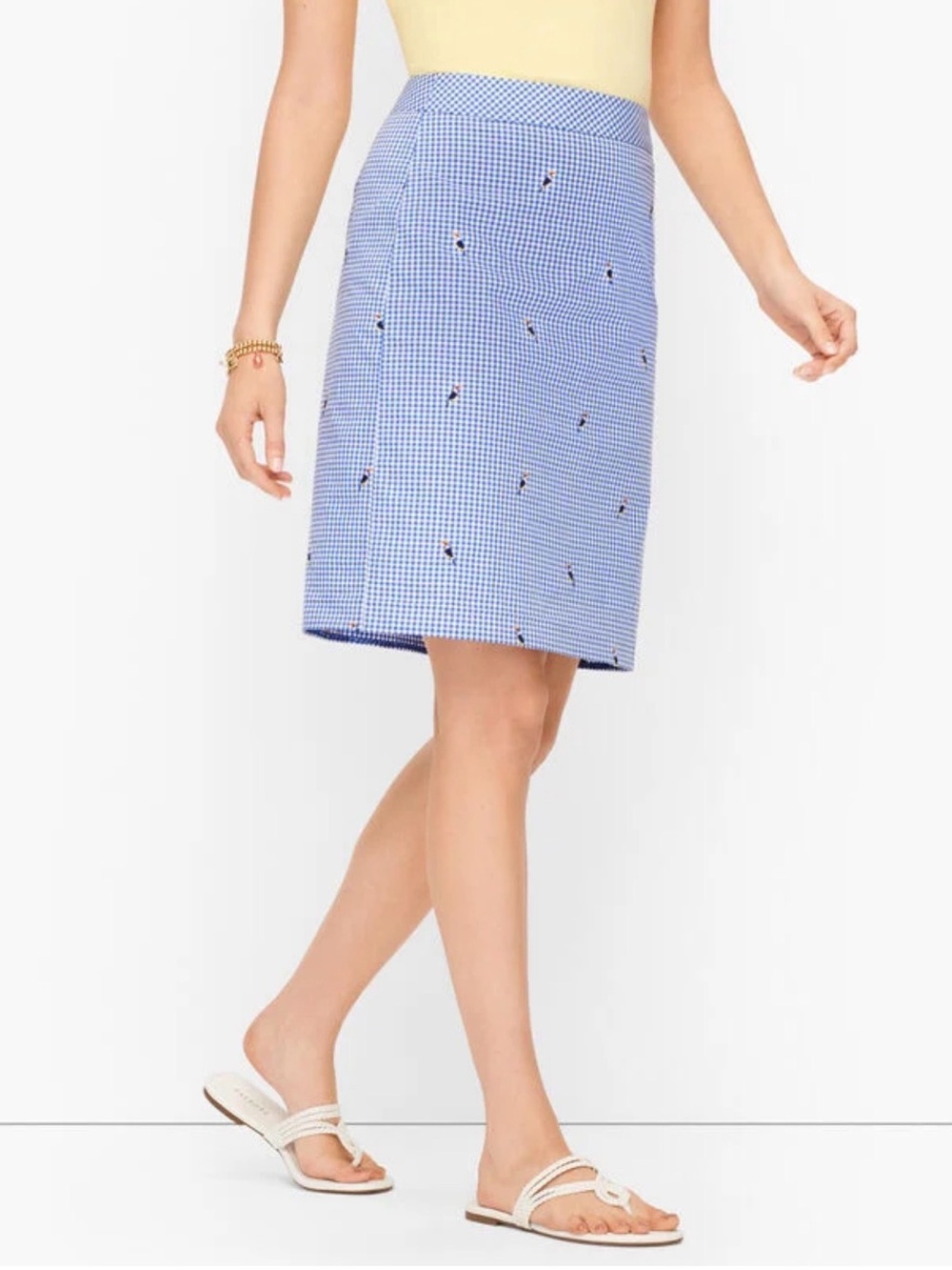 Talbots Blue Gingham women bird embroidered‎ mini skirt size 10P